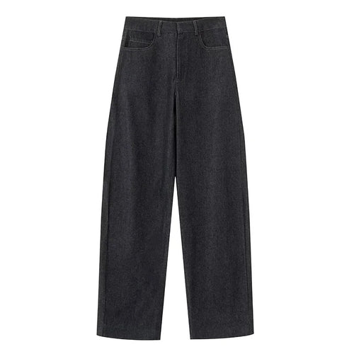 Damen nan hochgeschnittene weite Stoffhose mit geradem Bein, Gürtelschlaufen und dezentem Bunddetail Drune