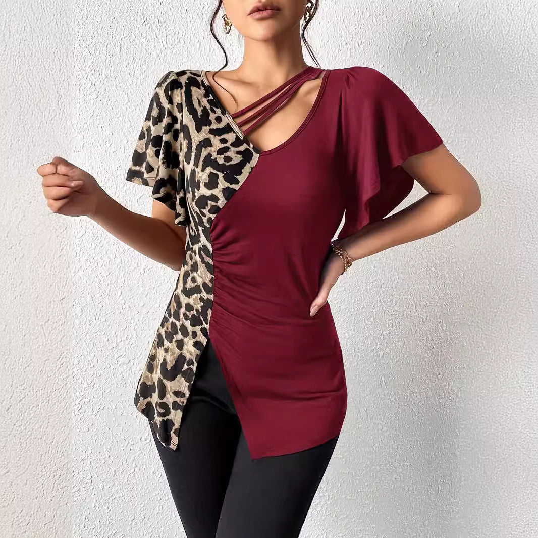 Damen Designermode Oberteil mit asymmetrischem Schnitt und Leopardenmuster Drune