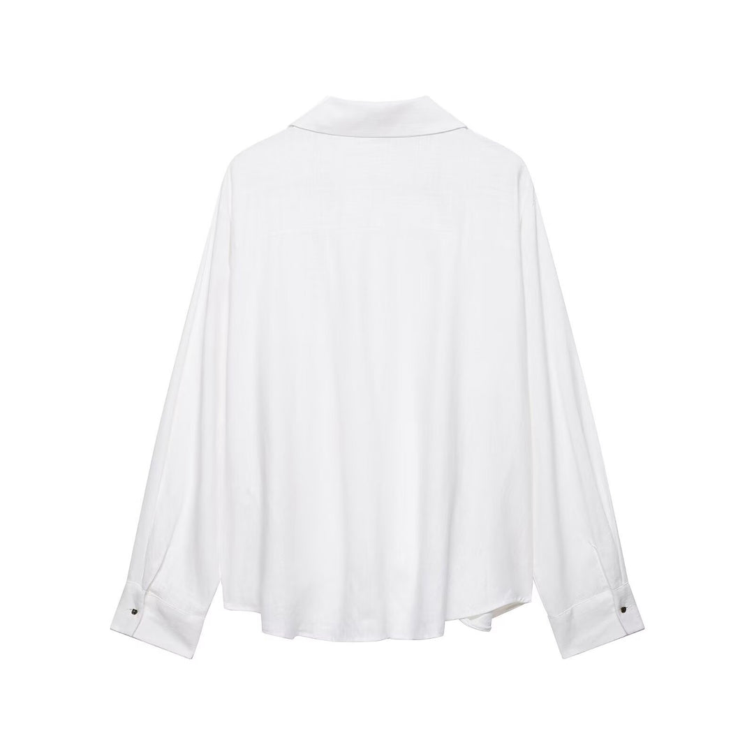 Damen Oversize-Bluse mit weitem Schnitt, tiefem V‑Ausschnitt und elastischem Saum Drune