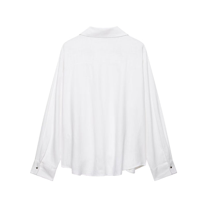 Damen Oversize-Bluse mit weitem Schnitt, tiefem V‑Ausschnitt und elastischem Saum Drune