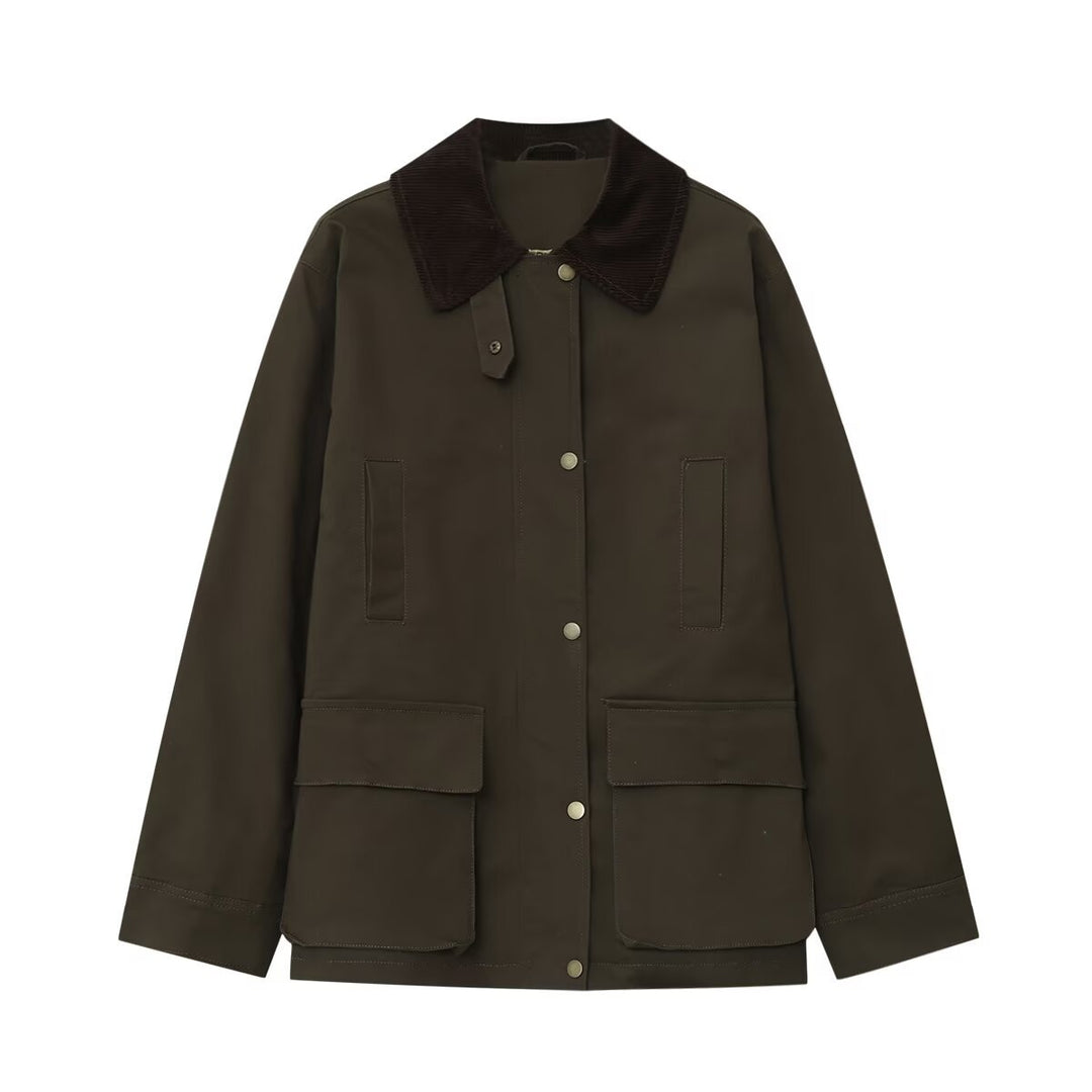 Damen Fieldjacke im Parka‑Stil mit Cordkragen, Druckknopfverschluß und aufgesetzten Fronttaschen Drune