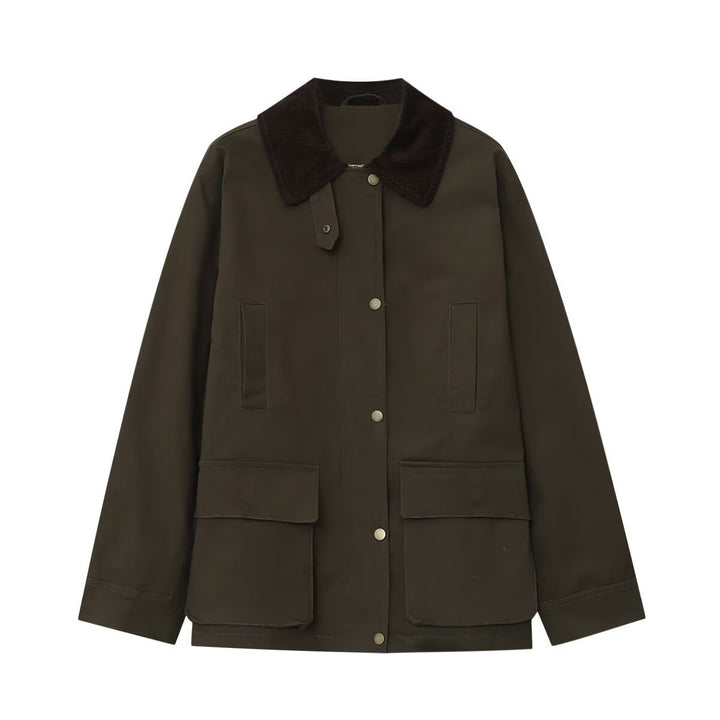 Damen Fieldjacke im Parka‑Stil mit Cordkragen, Druckknopfverschluß und aufgesetzten Fronttaschen Drune