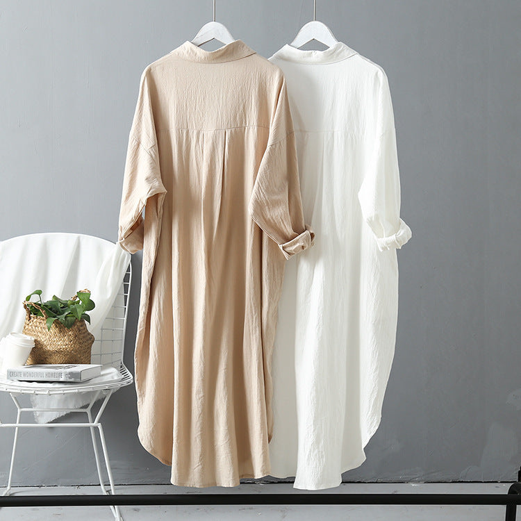 Damen Langarm-Hemdkleid mit klassischen Knopfdetails und überschnittenen Ärmeln Drune