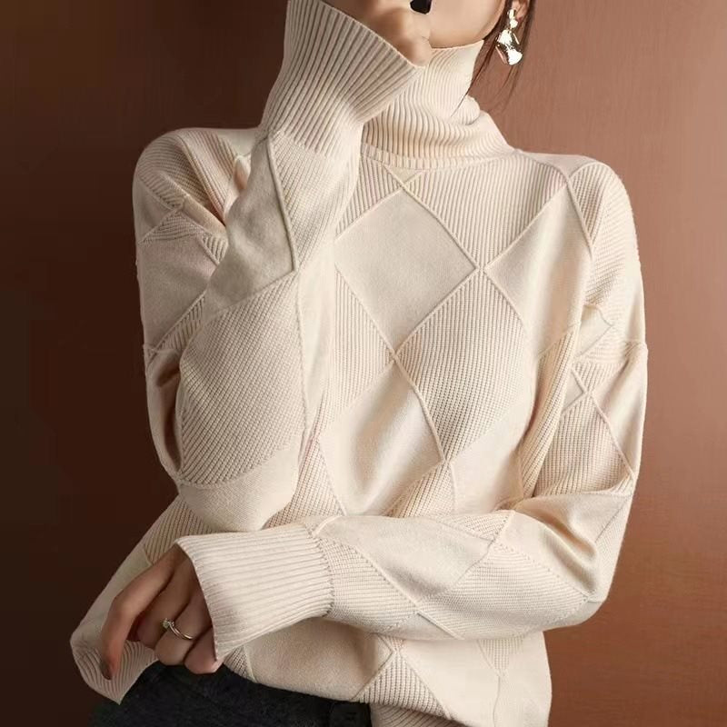 Damen kuscheliger Stehkragenpullover mit strukturiertem Strickmuster Drune