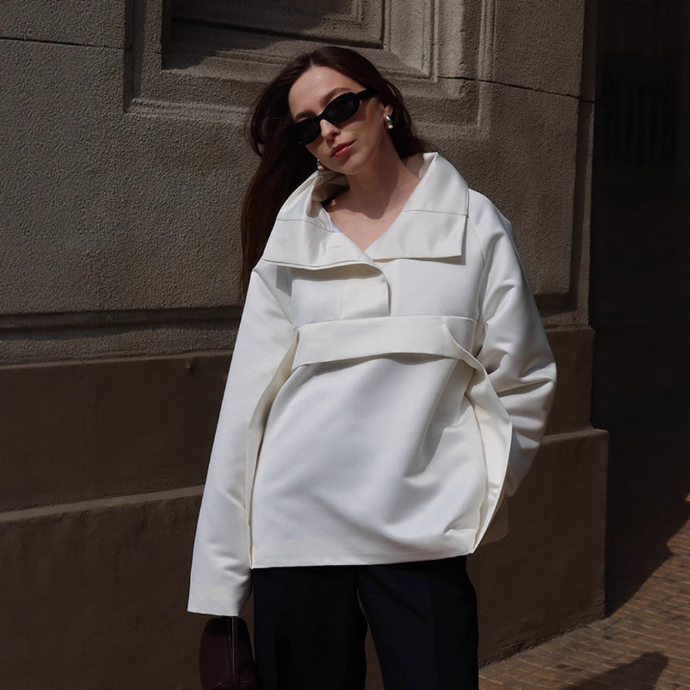 Damen modische Blusenjacke mit schickem Taillengürtel und voluminösen Ärmeln Drune