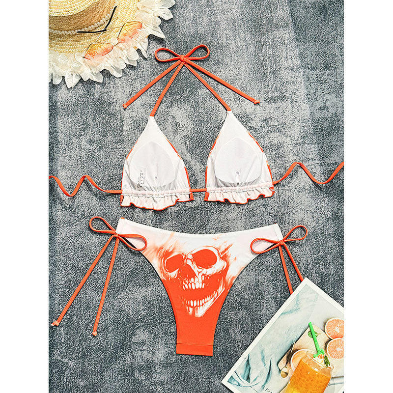 Damen Triangel-Bikini mit aufregendem Totenkopf-Muster Drune