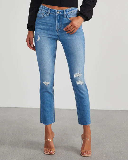 Damen zeitlose Jeans im modernen Schnitt mit cropped Bein Drune