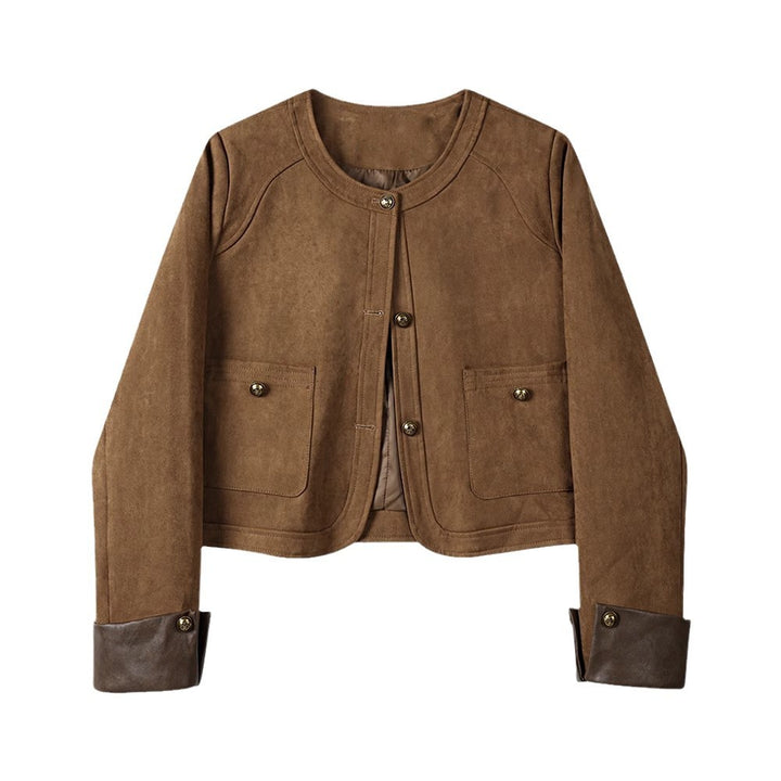 Damen Modische Wildlederjacke mit Taschen Drune