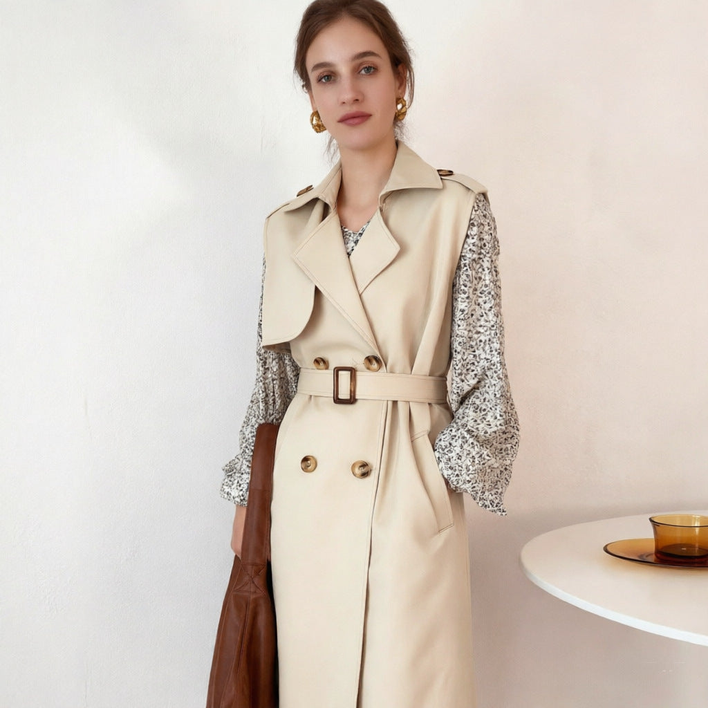 Damen Eleganter Trenchcoat mit Gürtel Drune