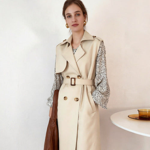 Damen Eleganter Trenchcoat mit Gürtel Drune