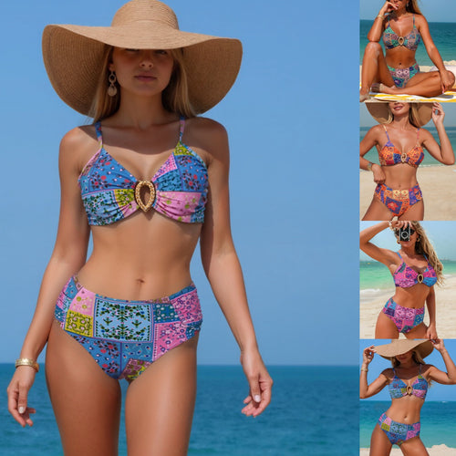 Damen Hochtaillierter Bikini mit verspieltem Muster Drune