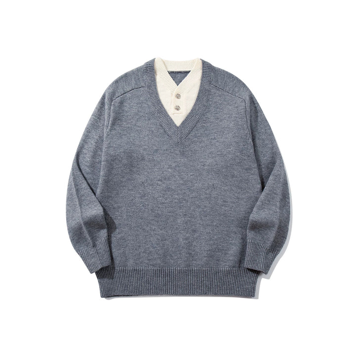 Herren Pullover mit tiefem V-Ausschnitt und eingearbeitetem Henley‑Kragen Drune