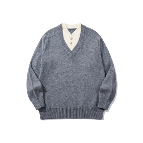 Herren Pullover mit tiefem V-Ausschnitt und eingearbeitetem Henley‑Kragen Drune