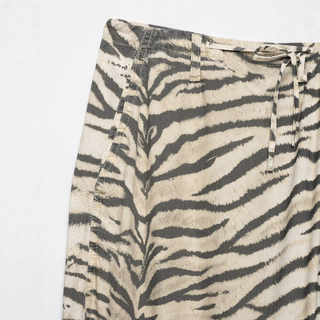 Damen Leichte weite knöchellange Hose mit Tunnelzugbund und Zebra-Print Drune