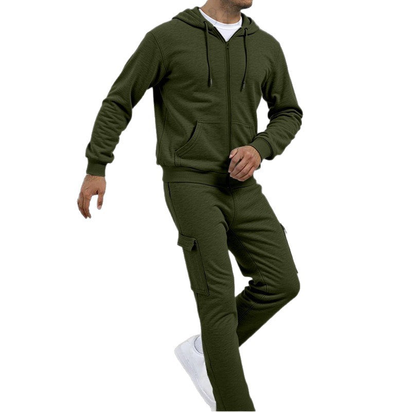 Herren nan athletischer Zip-Sweatset mit Cargo-Jogginghose, ergonomischen Nähten und gerippten Bündchen Drune