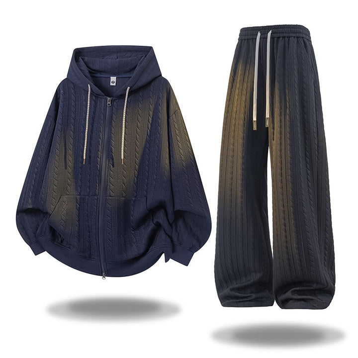 Damen Gehäkeltes Cable-Knit Lounge-Set mit Kapuzen‑Zipjacke & Palazzo‑Hose Drune