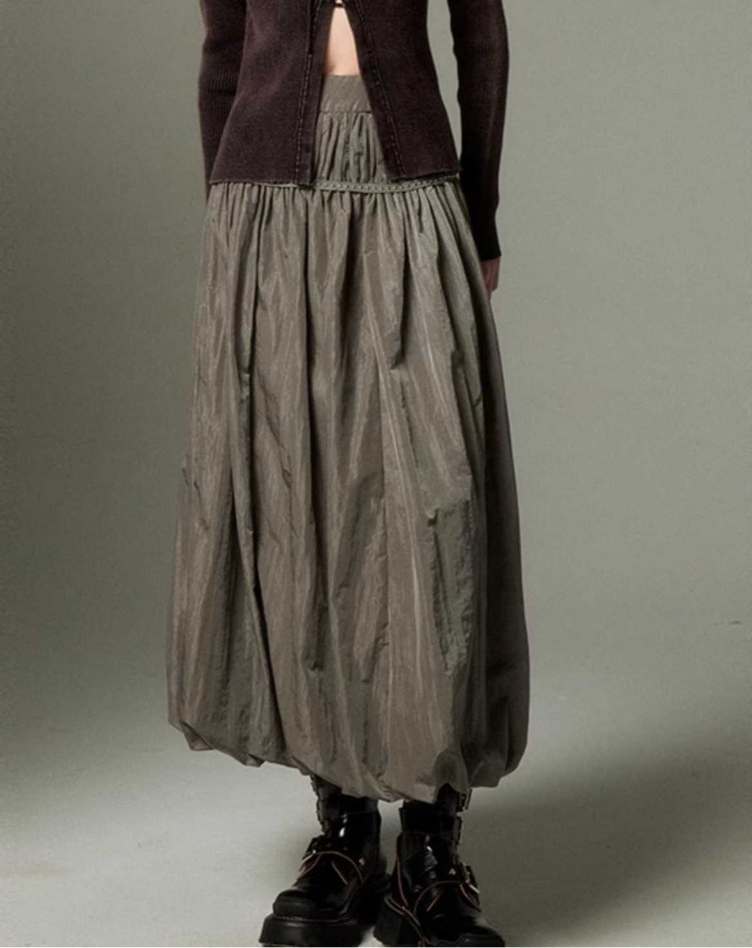 Damen midi Rock mit elastischem Bund und voluminösem Schnitt Drune