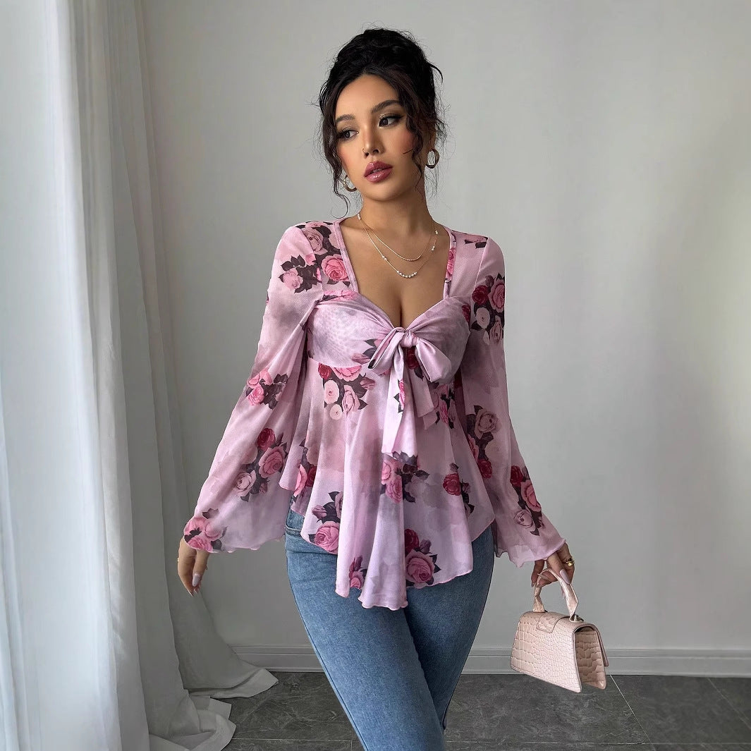 Damen luftige Bluse mit Blumenmuster Drune