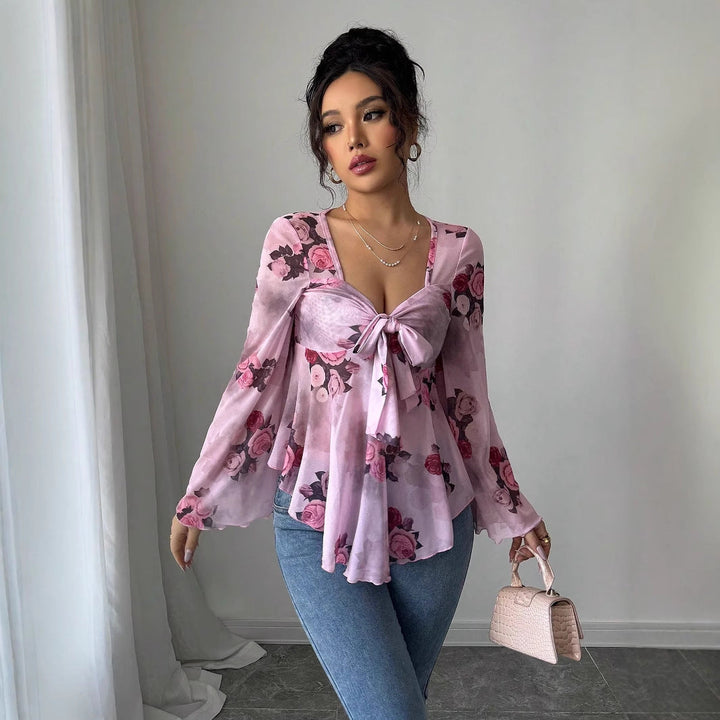 Damen luftige Bluse mit Blumenmuster Drune