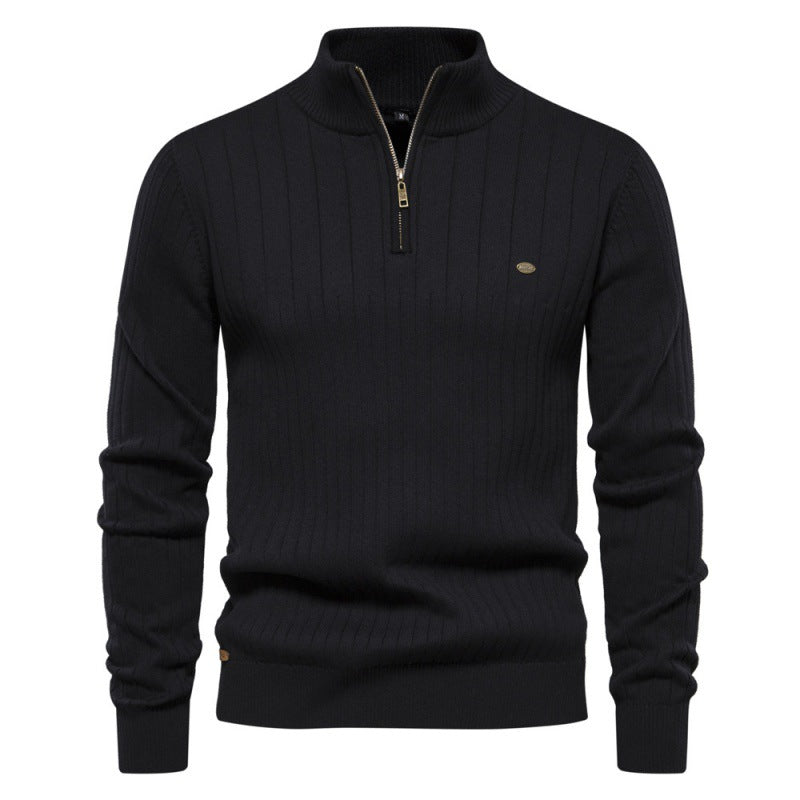 Herren Pullover mit halbem Reißverschluss und Rippstruktur Drune