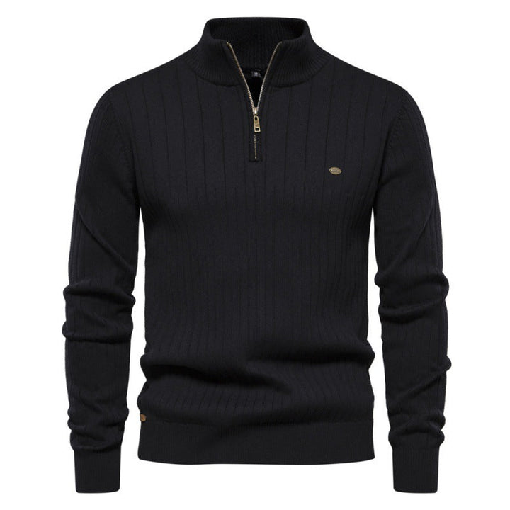 Herren Pullover mit halbem Reißverschluss und Rippstruktur Drune