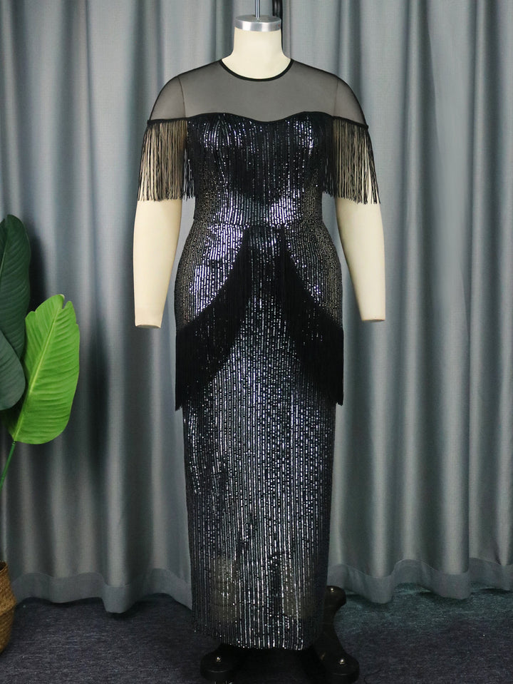 Damen glamouröses Abendkleid mit Fransen und Glitzer-Details Drune