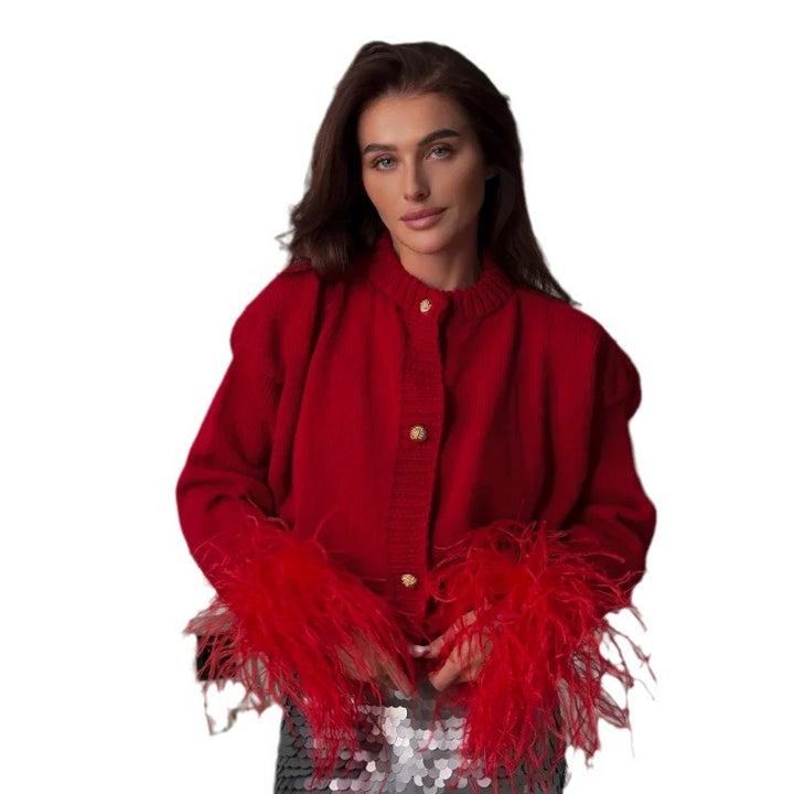 Damen Stilvolle Strickjacke mit ausgefallenen Ärmeln Drune
