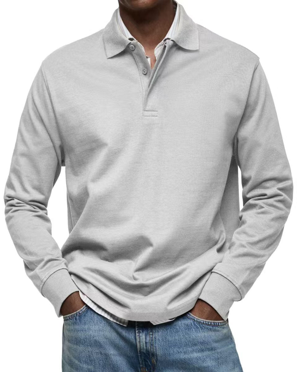Herren Feinstrick-Polohemd mit langen Ärmeln, gerippten Bündchen und verdeckter Knopfleiste Drune