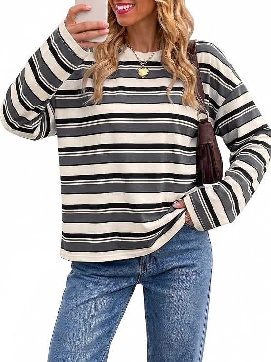 Damen gestreiftes Langarmshirt mit lässigem Schnitt und rundem Halsausschnitt