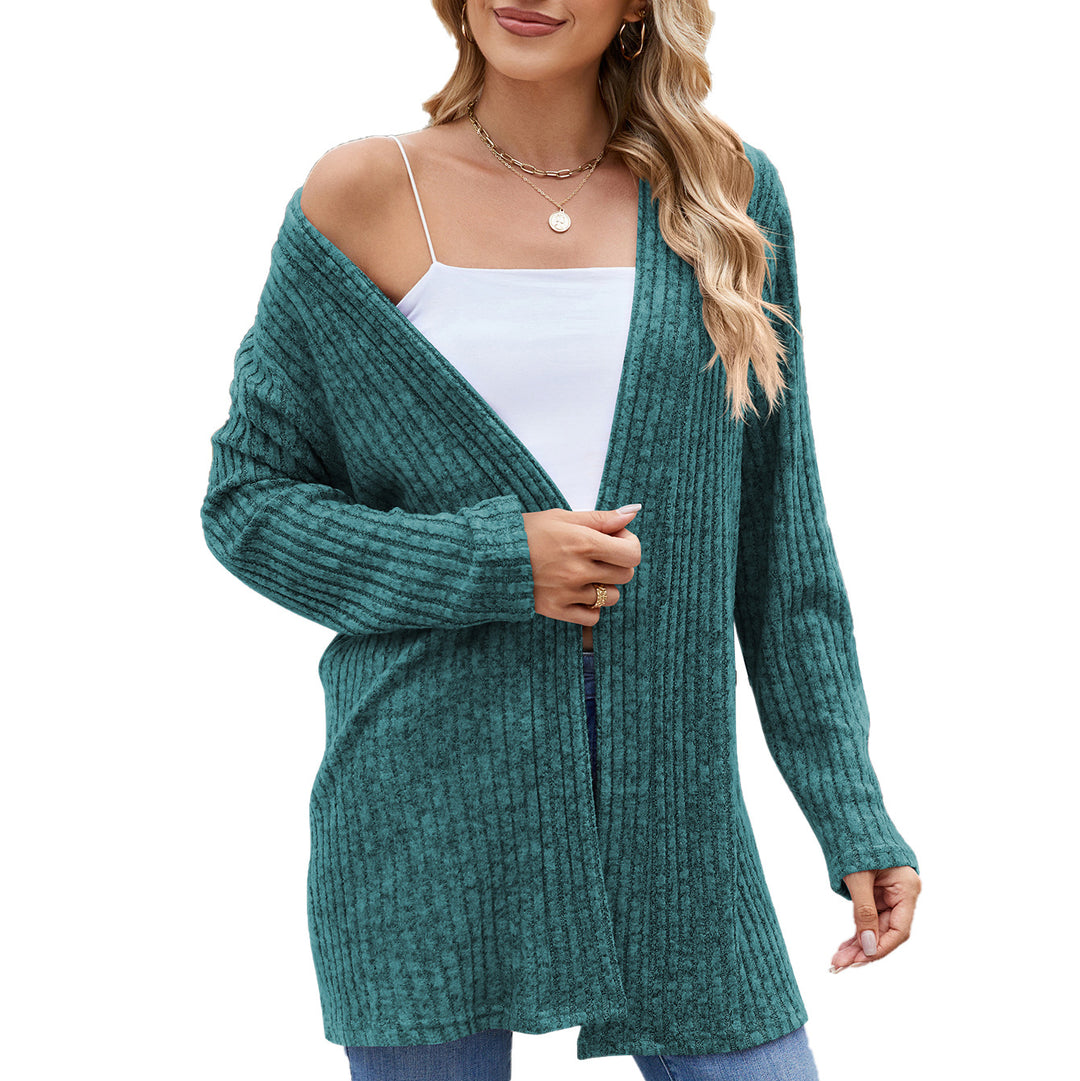 Damen elegante Strickjacke mit offenem Design und feiner Rippenstruktur Drune