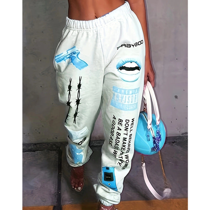 Damen lässige Sporthose mit auffälligen Schriftzügen und Grafikdesign Drune