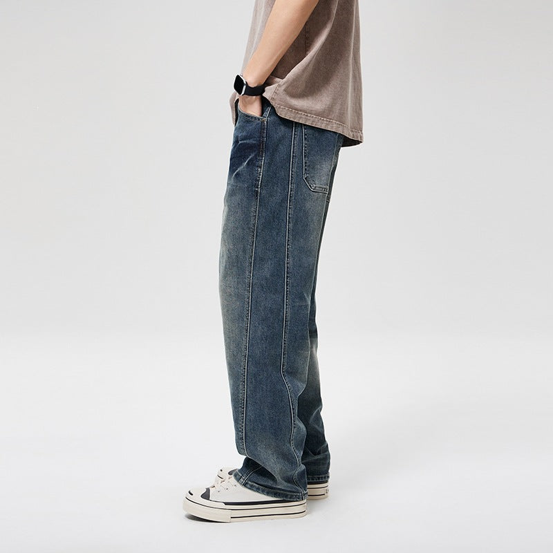 Herren Baggy-Denimhose mit hoher Bundhöhe, softem Stretch & Vintage-Finish Drune