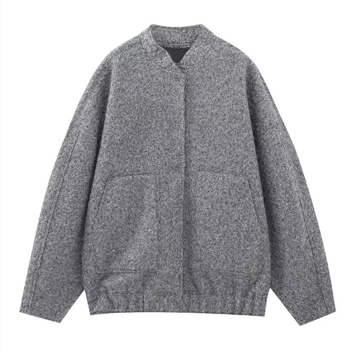 Damen 70+ Oversize Teddy-Fleece Jacke mit Stehkragen und aufgesetzten Taschen Drune