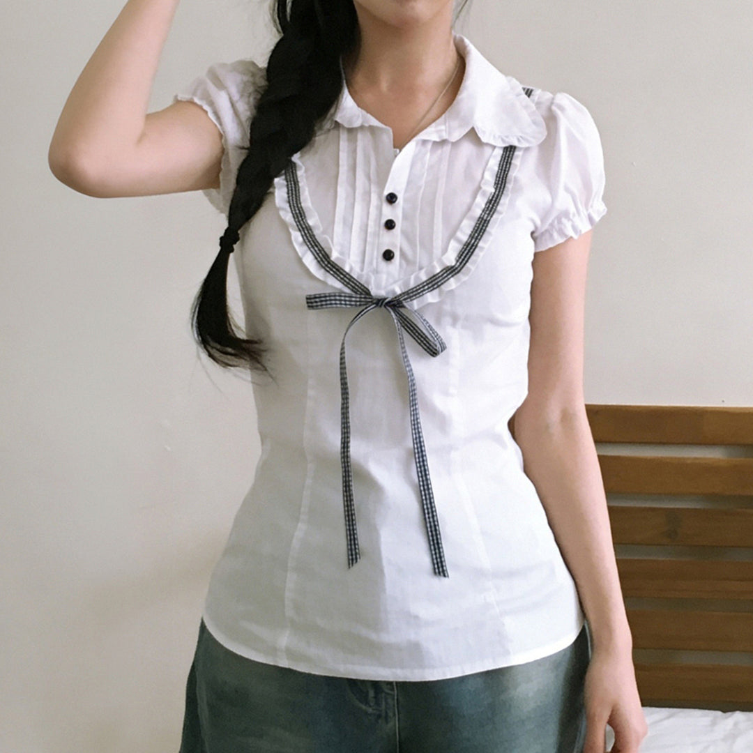 Damenbluse mit Rüschendetails und kontrastierendem Halsband Drune
