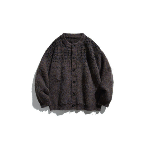 Damen Grobgestrickte Oversize-Strickjacke in Mohair‑Optik mit Rundhalsausschnitt und Knopfleiste Drune
