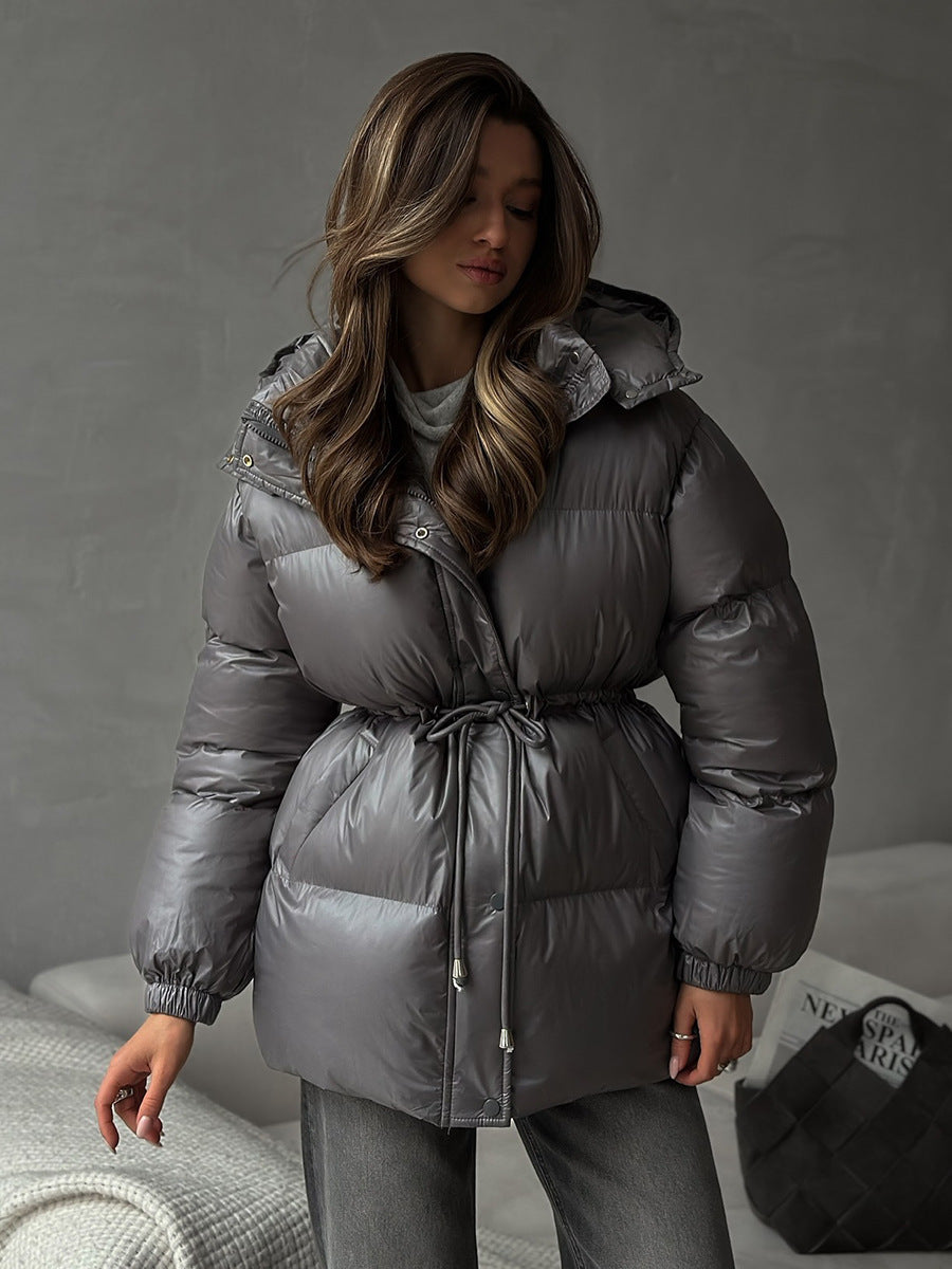 Damen Steppdaunenjacke mit tailliertem Kordelzug und Kapuze Drune
