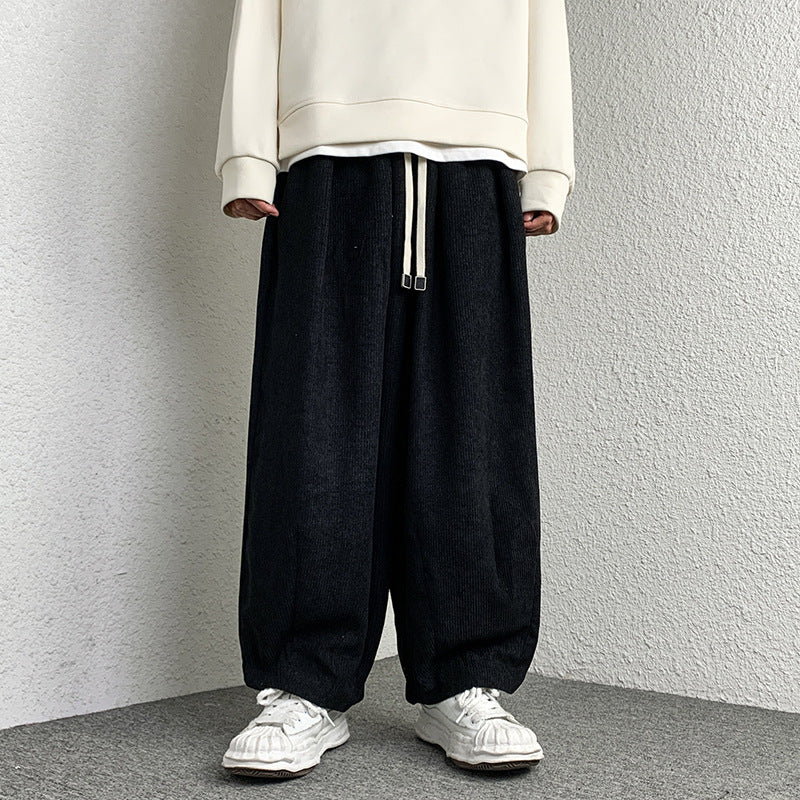 Unisex Extraweit geschnittene Cord-Loungehose mit Tunnelzug und elastischen Bündchen Drune