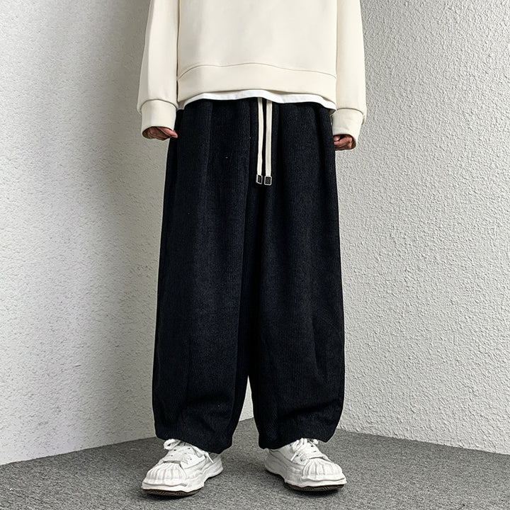 Unisex Extraweit geschnittene Cord-Loungehose mit Tunnelzug und elastischen Bündchen Drune
