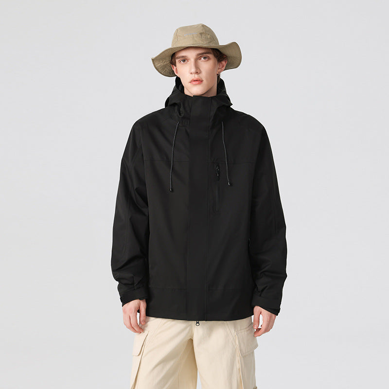 Herren Technische Regen- und Softshell-Jacke mit verstellbarer Kapuze und Brustreißverschluss Drune
