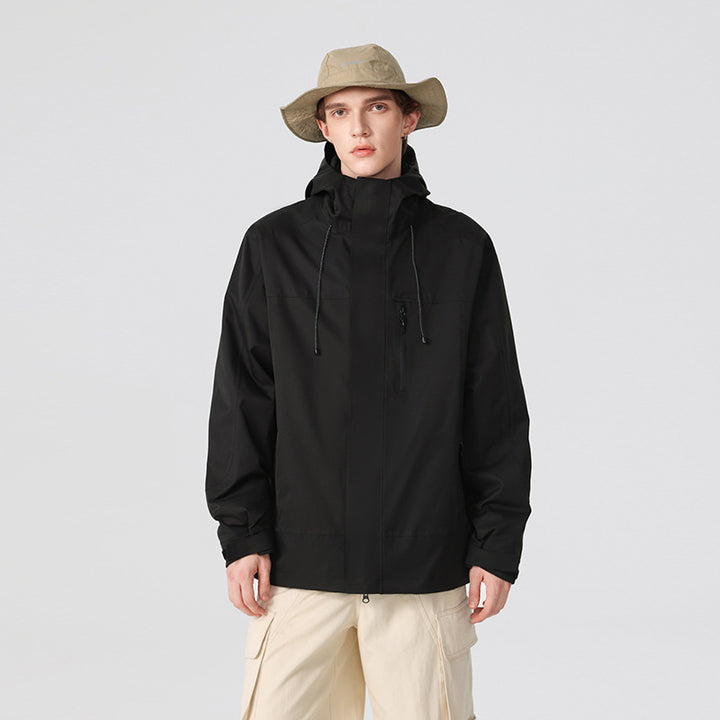Herren Technische Regen- und Softshell-Jacke mit verstellbarer Kapuze und Brustreißverschluss Drune
