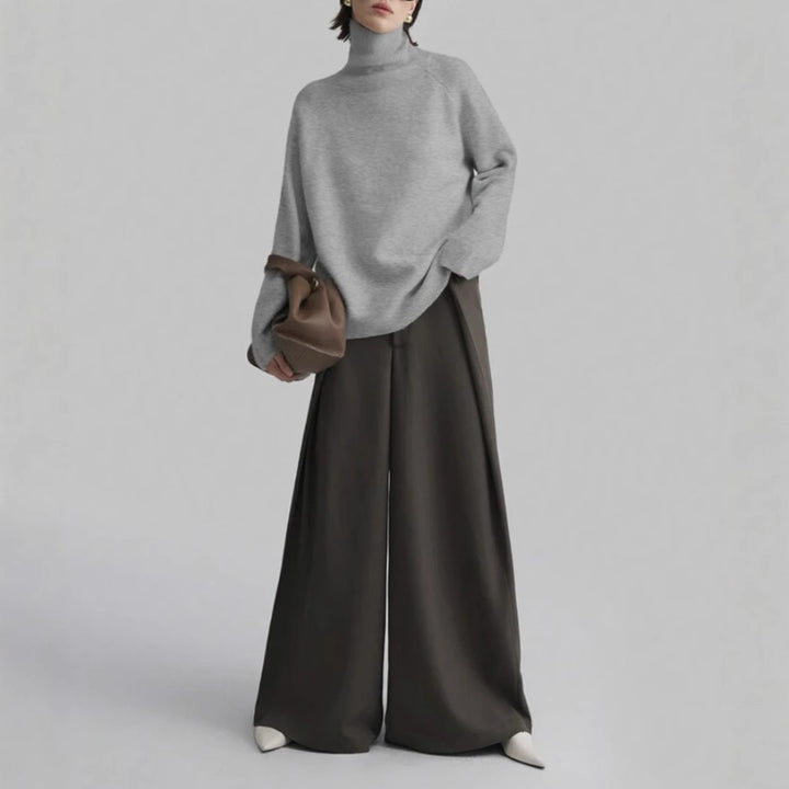 Damen Oversize Rollkragen-Feinstrickpullover mit Raglanärmeln und seitlichen Schlitzen Drune