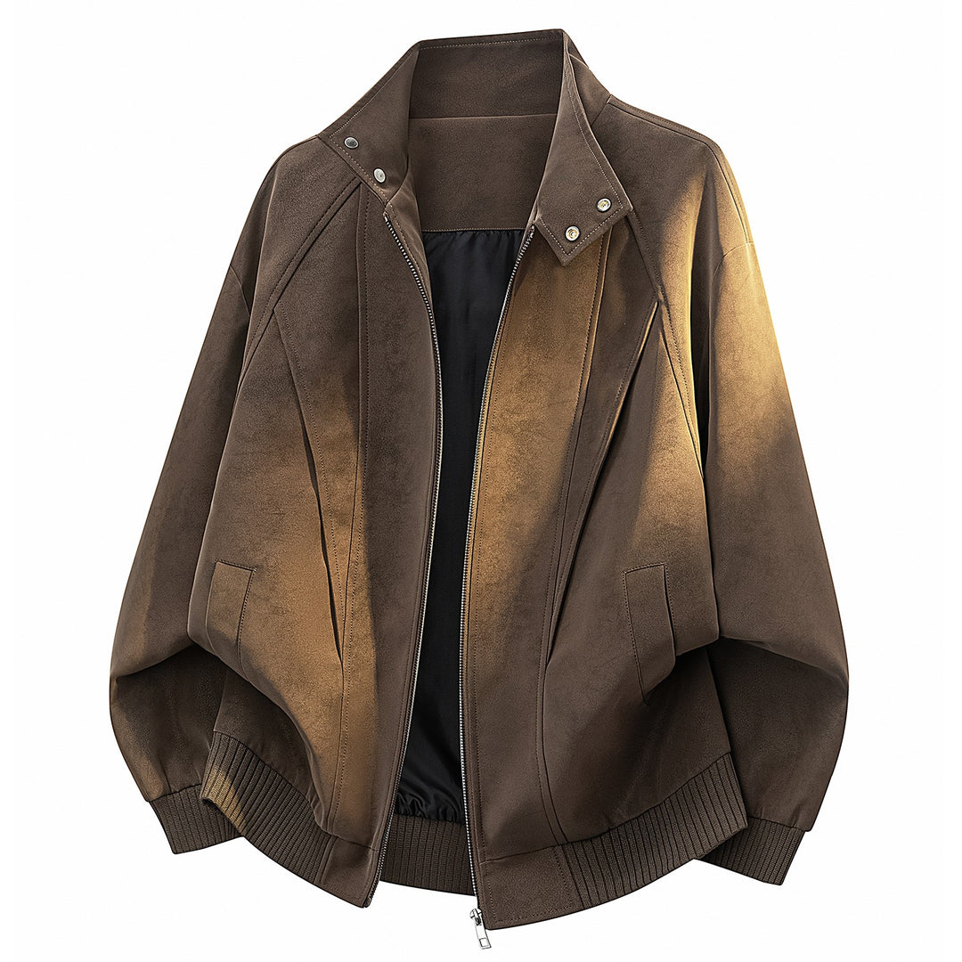 Damen Oversize Velours-Optik Bomberjacke mit Stehkragen, Druckknopfblende & Rippsaum Drune