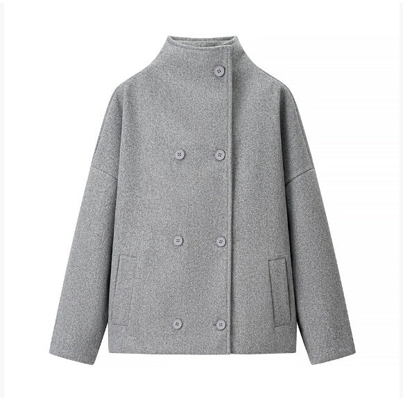 Damen 200+ boxy Wollmix Kurzjacke mit Stehkragen und verdeckter Doppelknopfleiste Drune