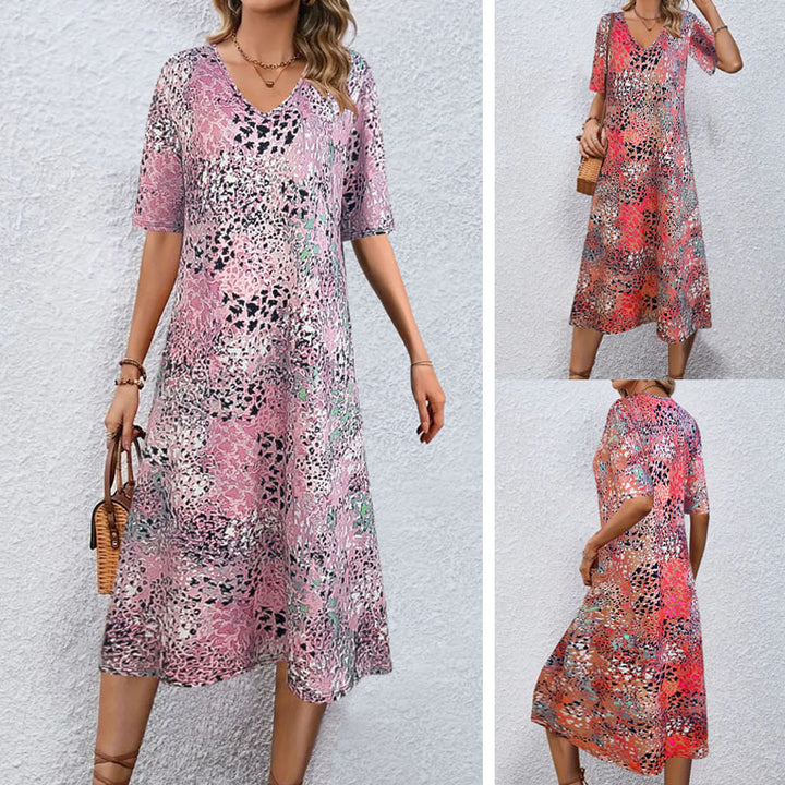Damen V-Ausschnitt Midi-Kleid im lässigen Animal-Print Stil Drune