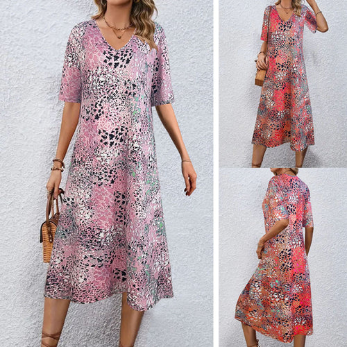 Damen V-Ausschnitt Midi-Kleid im lässigen Animal-Print Stil Drune