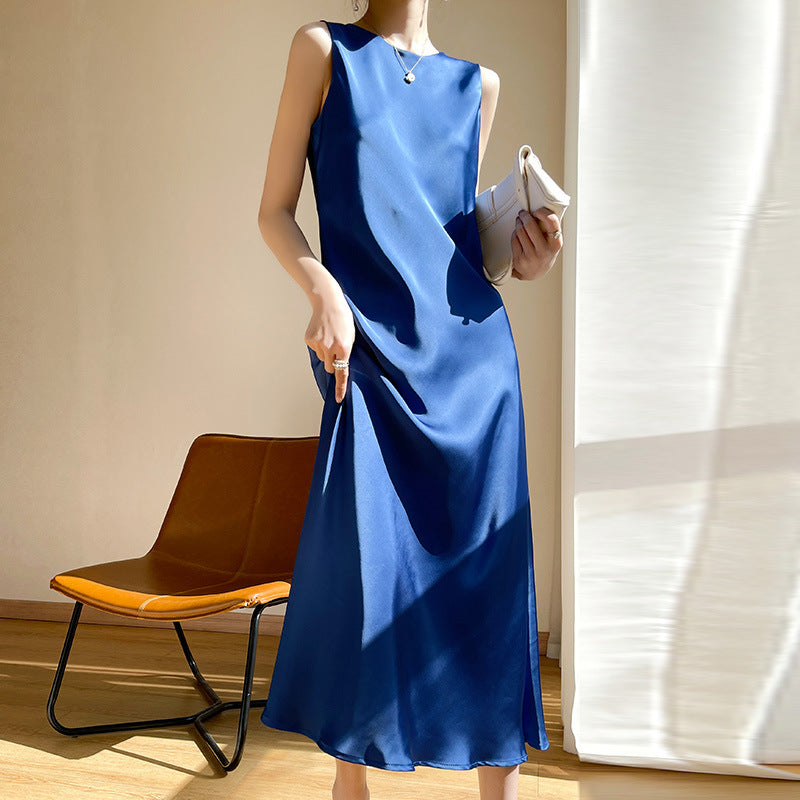 Damen elegantes ärmelloses Kleid mit asymmetrischem Schnitt Drune