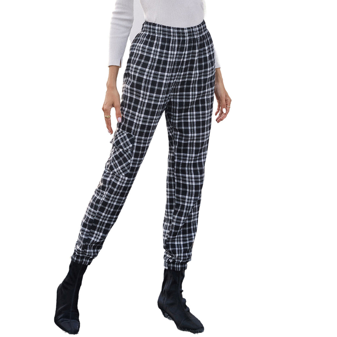 Damen lässige Karohose mit elastischem Bund und praktischen Seitentaschen Drune