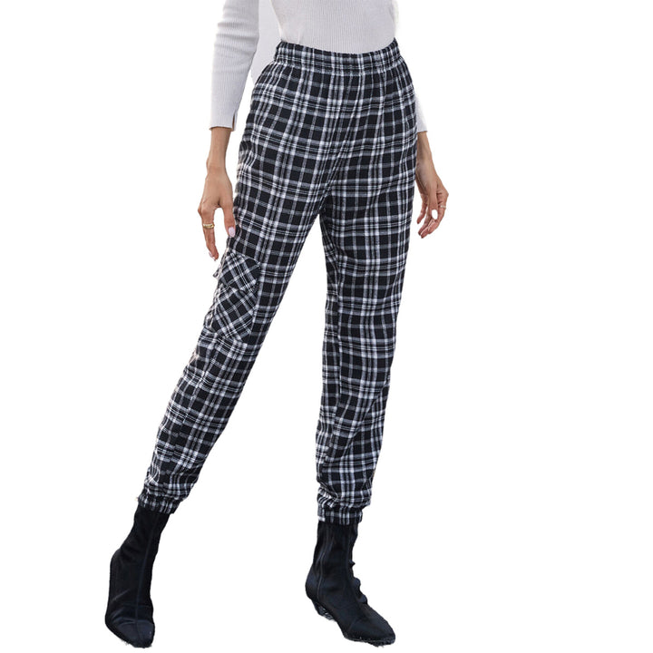 Damen lässige Karohose mit elastischem Bund und praktischen Seitentaschen Drune