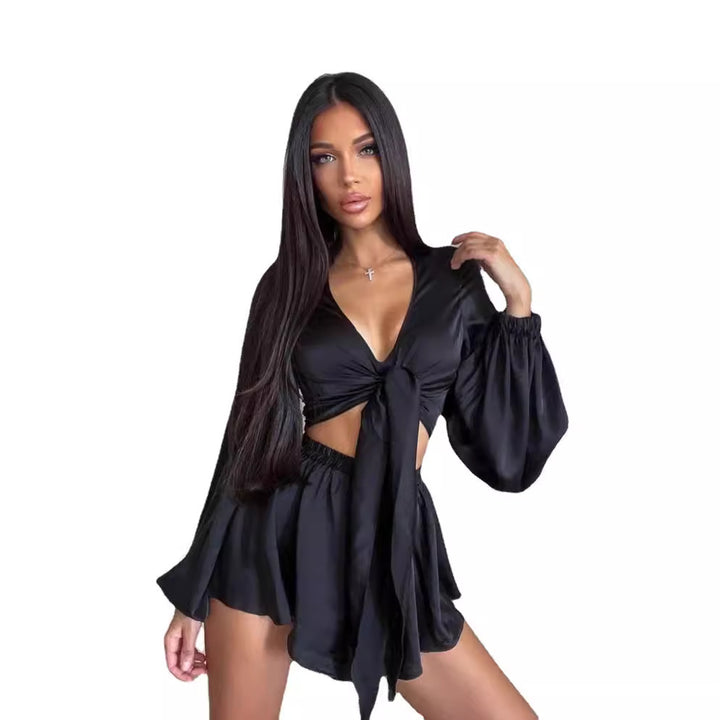 Damen modisches Set aus luftiger Bluse und fließendem Rock Drune