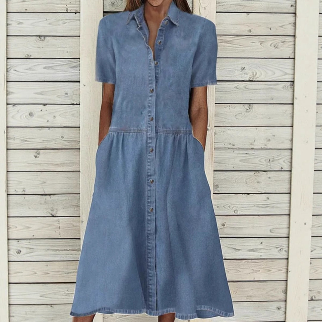 Damen Denim Hemdblusenkleid mit praktischen Taschen und klassischem Schnitt Drune
